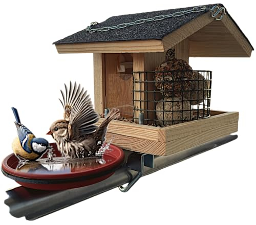 STAFECO Vogelfutterhaus Wildvogeltränken Vogeltränke Vogelhaus Balkon Balkongeländer Futterhaus Handarbeit Gartenvögel im Garten Halterung mit Einer Größe von 30 bis 60 mm (Natural Vogeltränke)