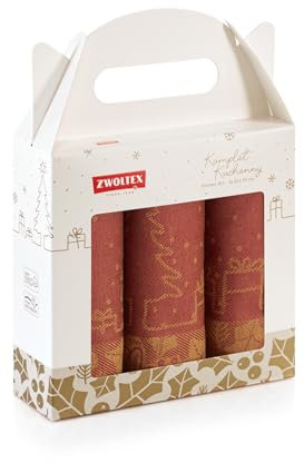 ZWOLTEX Küchentücher Set I Klassische Baumwolle I MADE IN EU I Sammlung WEIHNACHTEN, Farbe:MERRY CHRISTMAS rot 3x(50x70)