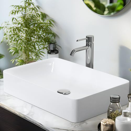 EMKE Waschbecken Aufsatzwaschbecken Handwaschbecken für Badezimmer Gäste WC 60 x 40 x 12 cm, Klein Waschbecken Bad Keramikwaschbecken Waschplatz Aufsatzbecken Eckig Waschschale Weiß