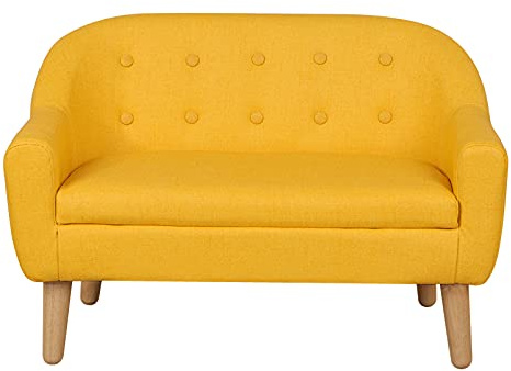 DGBAOBEI Kids Sofa Couch,PVC leather Children's Armchair,2 Seater Toddler Sofa Chair with Wooden Legs (yellow)