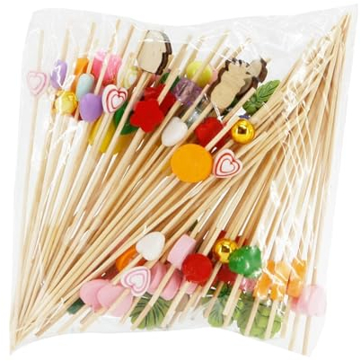 200 Stück Cocktailspieße, Spieße Fingerfood Holzspieße 12cm Holz Cocktail Deko Spiesse für Snacks Fingerfood Obstspieße Kinder Verschiedenen Formen Cocktail Sticks für Bars Buffet