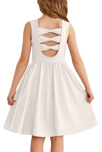 Arshiner Filles Robes sans Manches Enfants Retour Noeud Papillon d'été Coton Loisirs de Fête Col Rond Swing Robe pour Fille 3-14 Ans