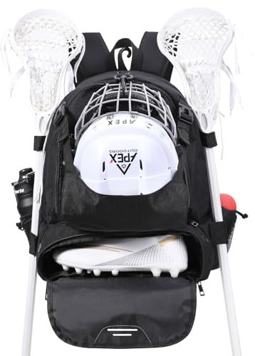 Apex Outdoors Lacrosse Bag, Field Hockey Bag with Two Stick Holders, Large Lacrosse Backpack with Separate Cleats Shoe Compartment XXL