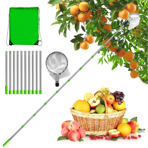 GTJEOI 4M Recolector de Frutas, Recogedor de Frutas Telescopico con Varillas de Extensión y Bolsa de Almacenamiento, Frutas Herramientas Recolectoras para Manzanas Naranjas Cerezas Ciruelas