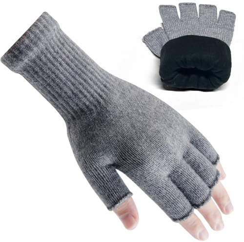 Rahhint Guanti Caldi Invernali Lana Alpaca Senza Dita Doppio Strato per Digitare, Lavorare, Guidare - Guanti Termici per Ufficio, Casa e Tempo Libero