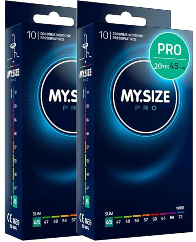 MY.SIZE PRO 20 stycken 45 mm ELITE – Extra smal, högrenat Vytex-latex för mindre lukt, mycket lätta att öppna och rulla på