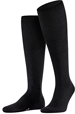 FALKE Airport M Kh lana cotone al ginocchio tinta unita 1 paio, Calzini lunghi Uomo, Nero Black 3000, 41-42