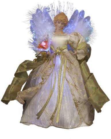 Kurt S. Adler CUL Fiber Optic LED Angel Christmas Treetop Figurine, 12-Inch, Ivory and Gold
