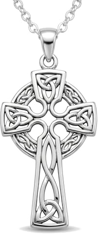 Alexander Castle Solid 925 Sterling Silver Celtic Cross Pendant Necklace for Women with 18 Silver Chain & Jewellery Gift Box - 30mm x 18mm