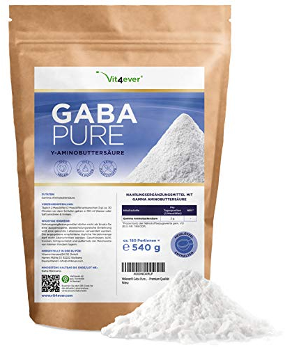 Gaba Pure - 540 g reines Pulver ohne Zusätze- 100% Gamma-Aminobuttersäure - 180 Portionen - Vegan - Premium Qualität