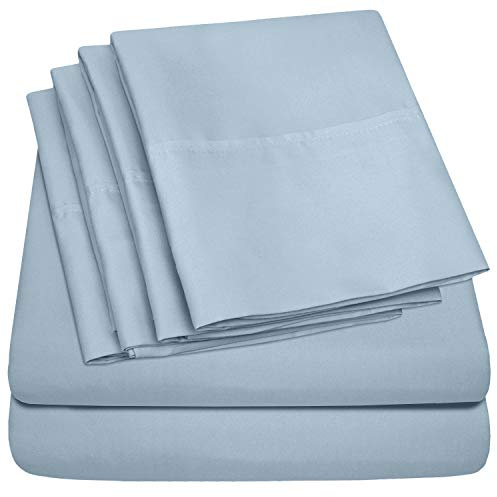 King Size Bed Sheets - 6 Piece 1500 Supreme Collection Fine Brushed Microfiber Deep Pocket King Sheet Set Bedding - 2 Extra Pillow Cases, Great Value, King, Misty Blue