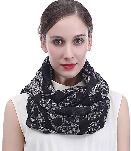 Lina & Lily Sugar Skulls Print Lightweight Snood Scarf (Black)