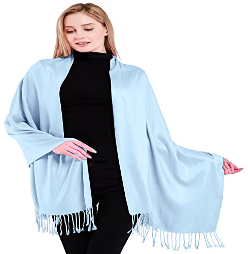 CJ Apparel Bleu Clair Solide Couleur Unie Conception Népalaise Châle écharpe étole Wrap Secondes