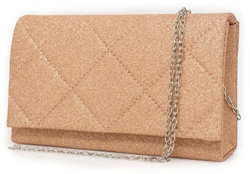 Emila Pochette rose gold donna elegante da cerimonia Borsa piccola gioiello Clutch glitter oro rosa Borsetta a mano cipria e dorata da sera