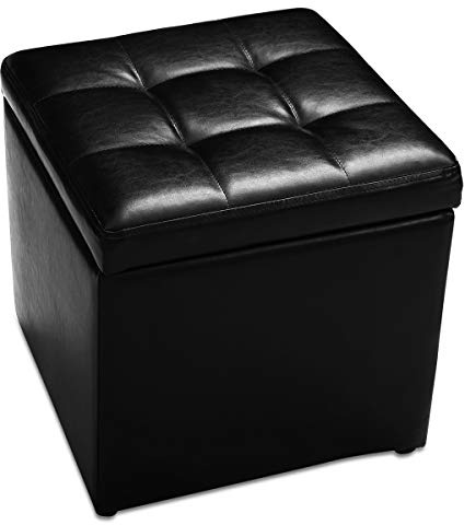 GIANTEX Tabouret Pouf Coffre de Rangement,Boite de Rangement, Cube Siège en PU, Pouf Ottoman Carré,Repose-Pieds Tabouret Rembourré avec Couvercle,40 * 40 * 40CM (Noir)
