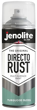 JENOLITE Directorust Gloss Spray Paint | TURQUOISE BLUE | 400ml | Direct To Rust Paint | Multi Surface Gloss Spray Paint For Wood, Metal, Plastic, Ceramic | RAL 6024