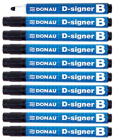 DONAU D-Signer B - Pennarello per lavagna bianca, 10 pezzi, punta rotonda da 2-4 mm, resistente all'asciugatura, fino a 72 ore senza tappo/inchiostro non tossico