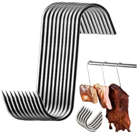 LSLHNMG 10Pcs Ganchos para Carne,Gancho en forma de S de 15cm, ganchos carniceros para colgar, ganchos de acero inoxidable para cocina ganchos para salón, jardín, comedor