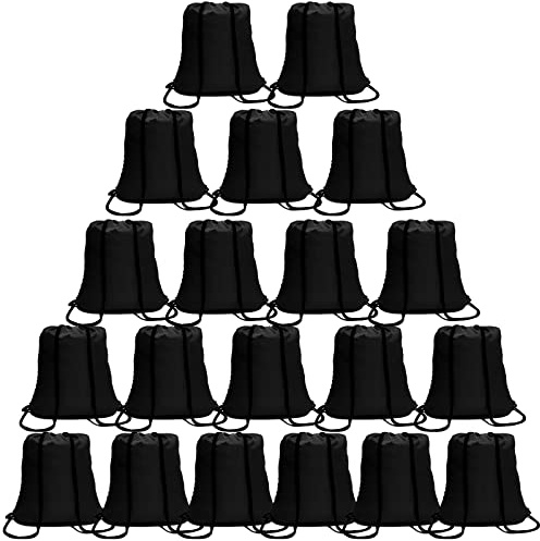 CAIHONG 100 Pack Drawstring Backpack Black Bulk Drawstring Bags Nylon String Backpack Gym Cinch Sack Backpack Sport Bag Draw String Party Bags for Men or Women