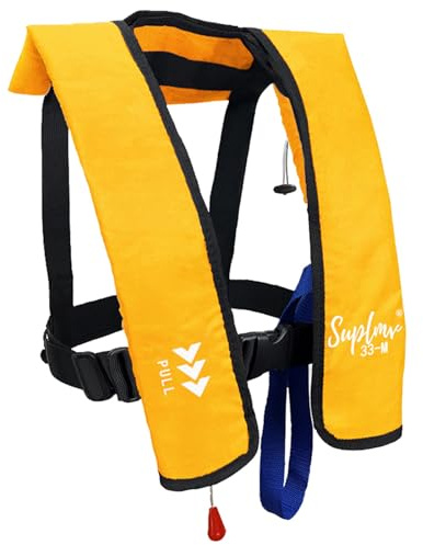 Suplvmc Adult Inflatable Life Jacket/Kayak Buoyancy Vest | Fishing Sailboat PFD Thin Weight Suitable for up to 330 pounds (Click to Select Yellow Manual)