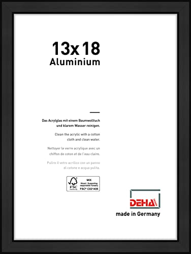 DEHA Design marco de fotos, 13 x 18 cm, Aluminio, Negro mate, Marco de fotospara colocaren formato vertical y apaisado, vidrio sintético irrompible, Boston