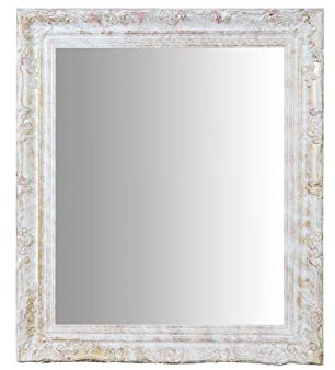 Biscottini specchio da parete bagno e camera 66x76x5 cm | Specchio ingresso da parete con ganci | Specchio bianco