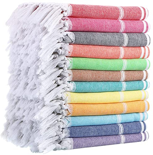 Lot de 12 Serviettes de Plage Turques Peshtemal en Vrac - 180 x 89 cm - Séchage Rapide - Légères - pour Adultes - pour Plage, Voyage, Piscine, Camping, Sauna, Bain, Spa - 12 Couleurs