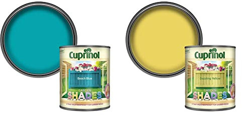 Cuprinol 5159073 Garden Shades Exterior Woodcare, Beach Blue', 1L & 5244471 CUPGSDAZ1L 1 Litre Garden Shades - Dazzling Yellow