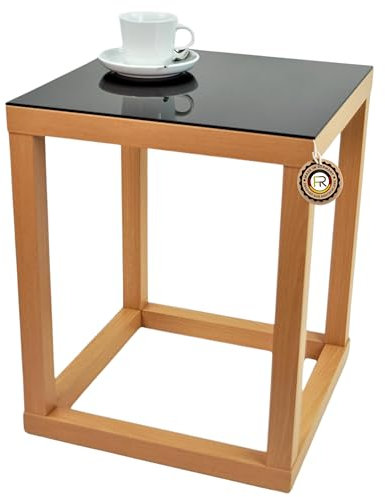 freeroom24, sidobord, soffbord, blompelare, dekorativ pelare, kub, bok ram, glas, svart, olika storlekar (40 x 40 x höjd 60 cm)