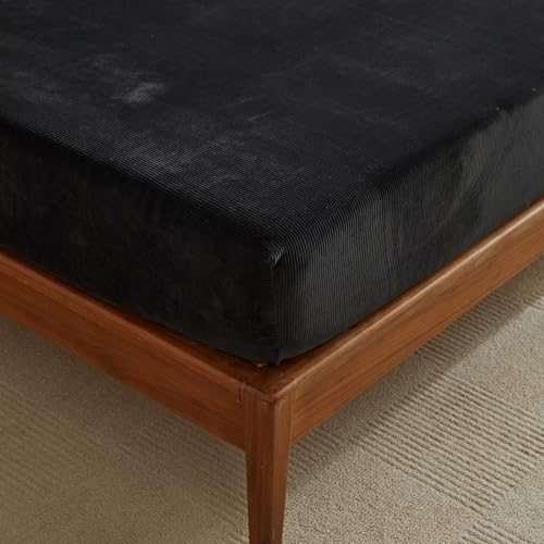 ARYURBU Flanell Spannbettlaken 180x200 cm bis 25-35 cm Steghöhe Schwarz - Warm Fleece Cashmere Touch Spannbetttuch Kuschelig & Weich für Boxspringbett Topper Matratze