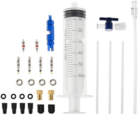 gohantee 26PCS Tubeless Tire Sealant Injector Tool Kit, 60ml Cycling Repairing Syringe Set with Bike Valve Core Removal Tool, Brake Repair Tools for No Tubes Sealant