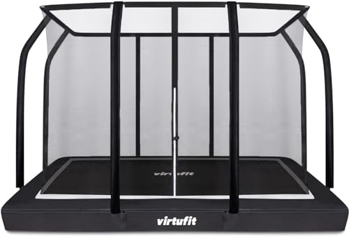 VirtuFit Trampoline de Jardin Inground de qualité supérieure - Rectangulaire - Extérieur avec Filet et échelle - pour Enfants et Adultes - Noir - 213 x 305 cm
