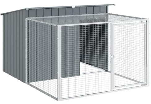 vidaXL Dog House with Run Anthracite 153x194x110 cm Galvanised Steel