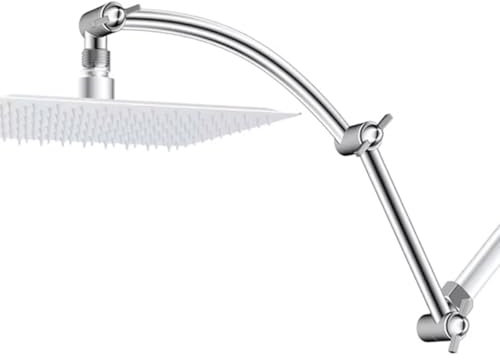 JINYOMFLY Duscharm Verlängerung Chrom 40,6 cm, Herumkurven Duschkopf-Verlängerungsarm, Duschkopf-Verlängerung mit Verriegelungsgelenk, Verstellbare Höhe und Winkel, G1/2''-Gewinde