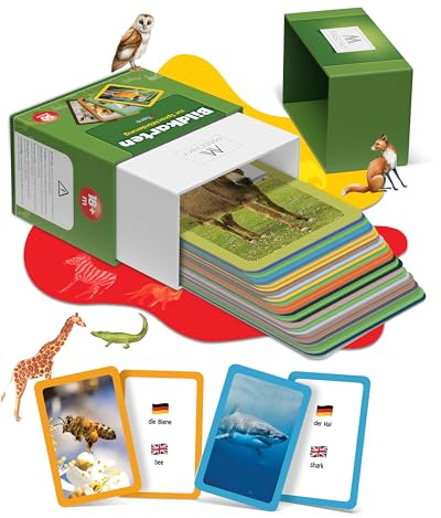 MASCHKY Lernkarten Kinder – Hochwertige Bilderkarten - Sprachförderung - Montessori - Stabile & Dicke Bildkarten - Logopädie Spiele - Zweisprachig - Tolle Geschenkidee… (Tiere)