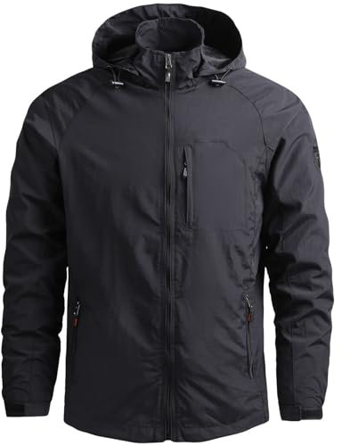 Aotoyou Hommes Veste de Randonnée Imperméables Softshell Coupe-vent Printemps Automne Manteau Sportif Noir M