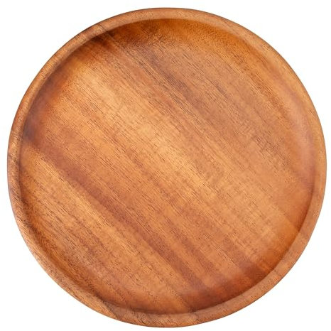 Decorasian Holzteller rund – Großer Akazienholz Teller, feines Holzgeschirr – Flacher Platzteller aus Holz, ideal als Dekoteller und zum Servieren - Natur 20cm