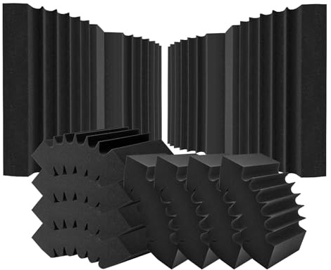 VEVOR Acoustic Foam Panels, 4 Pack 16.5 x 6.3 x 12 inches, Adhesive High Density Soundproof Wall Panels, Acoustic Panel,Sound Dampening Absorbing Panel for Studio Wall and Ceiling,Black