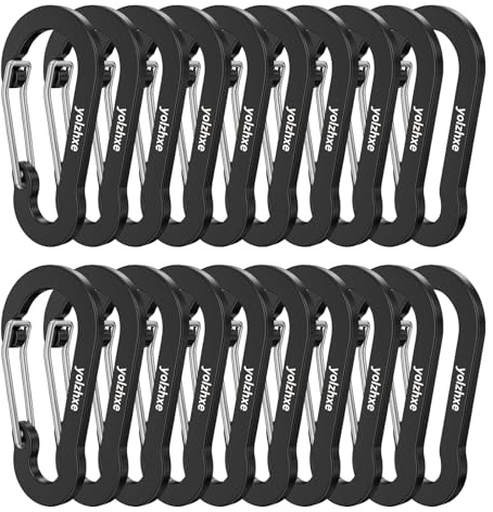 yolzhxe 20 Pezzi Moschettone Piccoli, Moschettoni in Alluminio, D Forma Moschettoni, Moschettone Portachiavi Multifunzione, Carabiner per Zaini, Campeggio, Tenda, Viaggi, Pesca
