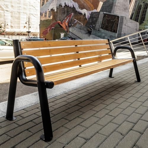 REKORD Panchina da Giardino 196 x 64 x 76 cm Panchina da Esterno in Legno e Metallo con Schienale Resistente alle Intemperie Panchina per Giardino Terrazzo Balcone o Parco – SPARTAN BIS - Teak