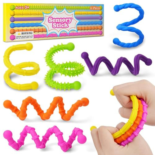 OSDUE Juguetes Sensoriales Texturizados Barras de Silicona, 6 Juguetes Antiestrés Fidget Toy Conjunto Cuerdas Viaje para Adultos TDAH Autismo Aliviar Ansiedad Estrés