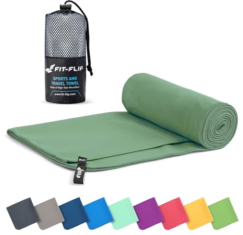 Fit-Flip microfiber handduk - kompakt, ultralätt och snabbtorkande microfiberduk – en perfekt resehandduk, sporthandduk och strandhanduk – handdukar för camping (90x180cm olive)