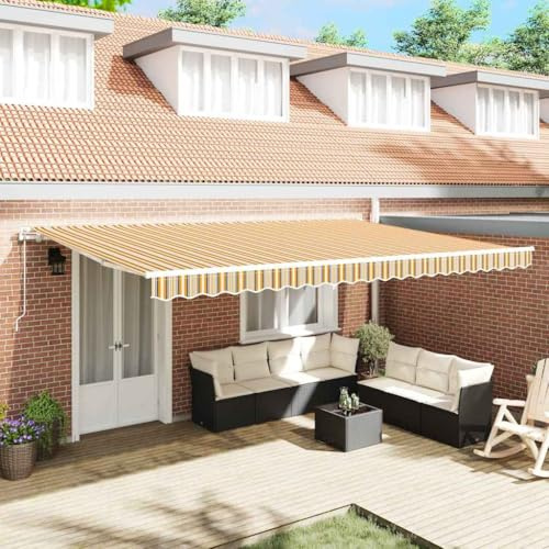 Mokuyary Infällbar markis flerfärgad 500 x 350 cm, flerfärgad, klämmarkis med handvev, balkongmarkis solskydd för fönster balkong terrass trädgård veranda