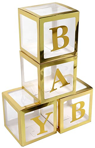 SALALIS Scatola per Palloncini per Baby Shower Scatole Trasparenti Dorate Trasparenti Pre-piegate in Carta Innocua Fai-da-Te per Decorazioni per Feste, Adatte per Donne Incinte e Bambini, Confezione