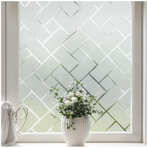 Coavas Frosted Window Film Privacy Film for Glass Windows, White 115x400cm | Static Cling Geometric UV Protection Anti Glare Frosting Window Sticker, No Glue Rental Friendly Home Bathroom Bedroom Office
