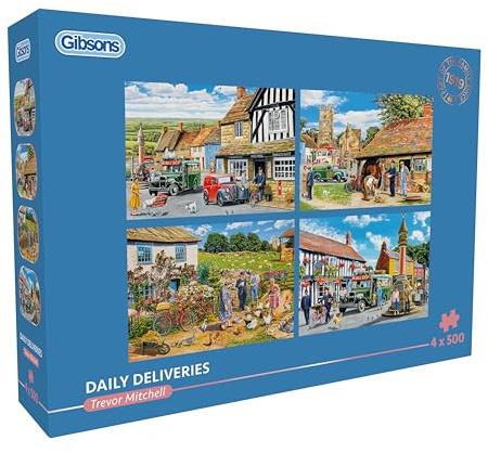 Gibsons Daily Deliveries 4 x 500 Piece Jigsaw Puzzle Set for Adults – Four Charming Nostalgic Countryside Scenes by Trevor Mitchell – Village Life Collection – Premium Multi‑Box Puzzle Gift Set