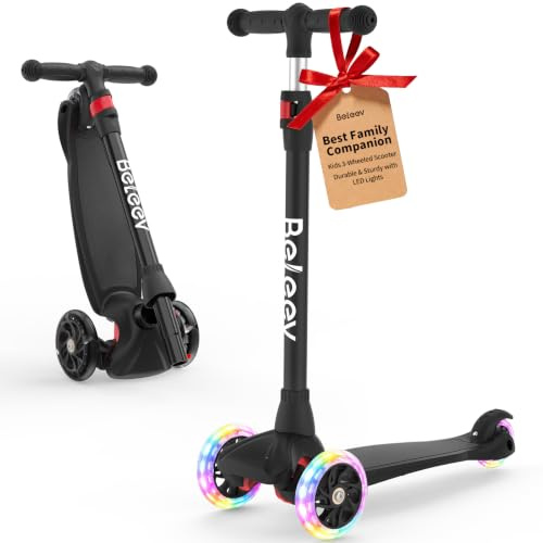 BELEEV Trottinette pour Enfant 2 Ans, Trotinette à 3 Roues pour Fille et | Garçon, LED Roues Lumineuses, 4 Hauteur Réglable, Inclinée pour Diriger,Plateau Antidérapant Scooter pour Tout-Petits 2-6 Ans