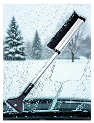 Rascador de hielo 2 en 1 y cepillo para coche y camión, mango extensible con raspador extraíble, herramienta de eliminación de hielo de invierno para vehículos