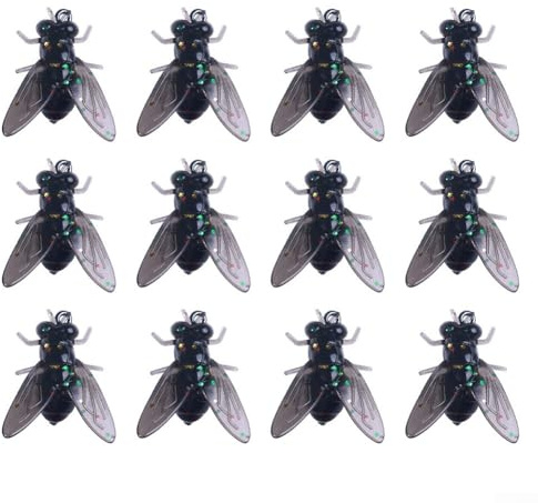 Esche da pesca a mosca, set di 12 esche realistiche per mosche domestiche con ganci in scatola portaoggetti, mosche topwater per pesca alla trota, carpa, pesce persico, temolo, bluegill
