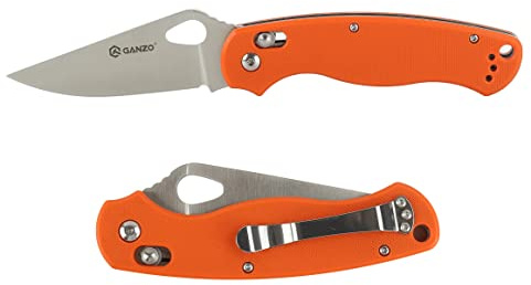 Ganzo G729-OR Cuchillo de bolsillo plegable Hoja de acero inoxidable 440C Mango ergonómico G10 antideslizante con clip Caza Pesca Camping Carpeta Eje Bloqueo Cuchillo EDC para exteriores (Naranja)